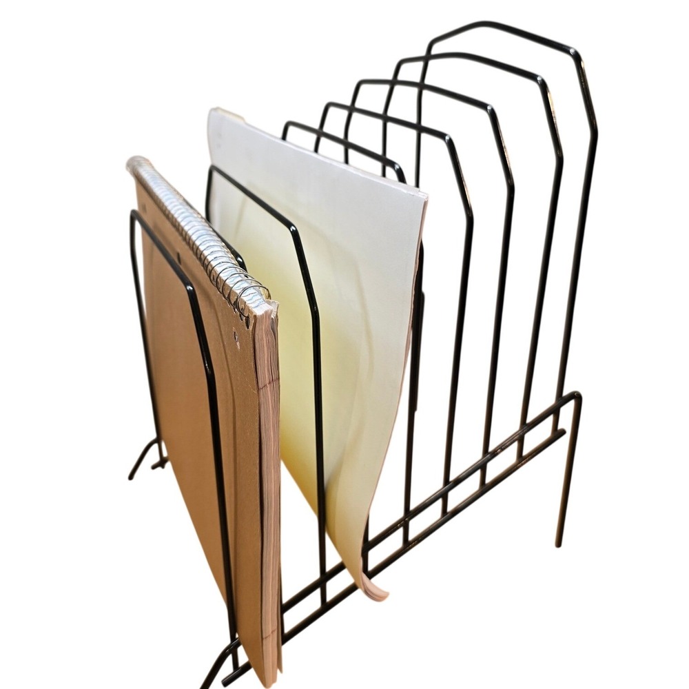 8 Slot Metal Wire Desktop‎ File Organizer Album Holder Rack Black Ascending